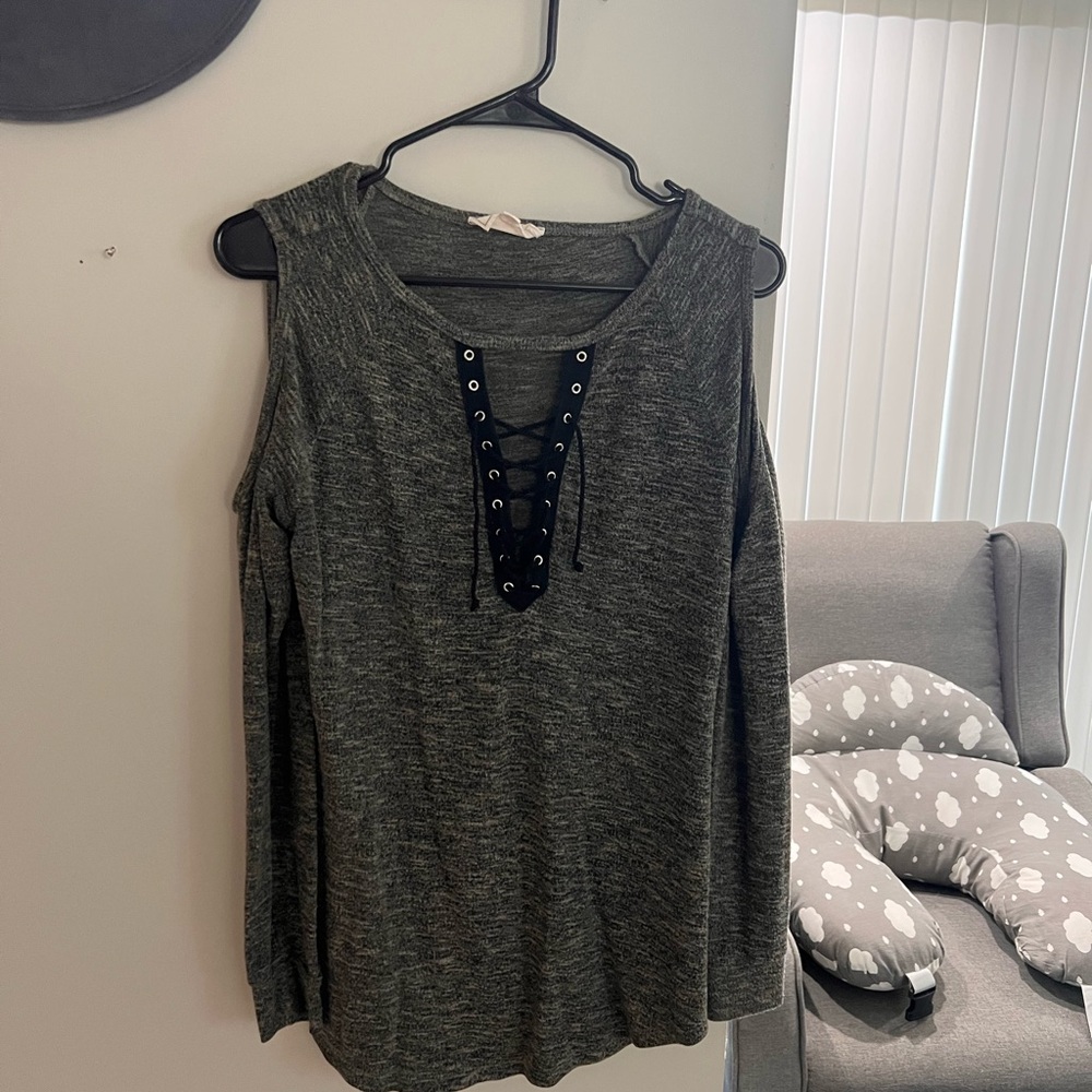 Women's Gray Lace-Up Top